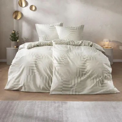 Produktbild von Estella Samt + Seide Flanell Bettwäsche 155x220 Brunico natur Streifen 5476-230