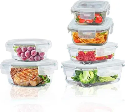 Obrázek produktu pro Sada 6 skleněných nádob Famanu s víkem – bez BPA, vzduchotěsné, vhodné do trouby a mrazáku, šedé barvy