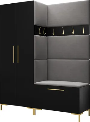 Produktbild von MIRJAN24 Garderoben-Set Zilion I, Garderobe mit 4 Stück Gepolstertes Wandpaneel Pag 84x42 und 3 Stück 42x42 (Schwarz + Gold, Manila 16)