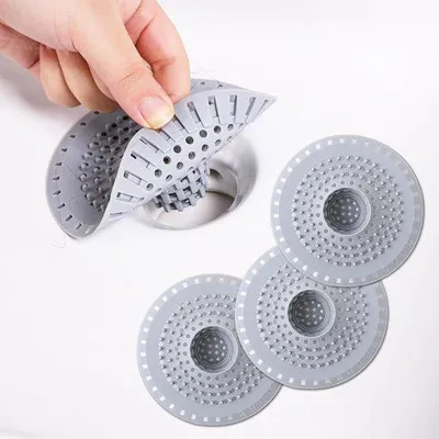 Productafbeelding van Siliconen haarfilter voor douches - 3 stuks - 12,5 x 12,5 x 3,5 cm - Grijs - Set om verstoppingen te voorkomen - Haarvanger - Afvoergataccessoire