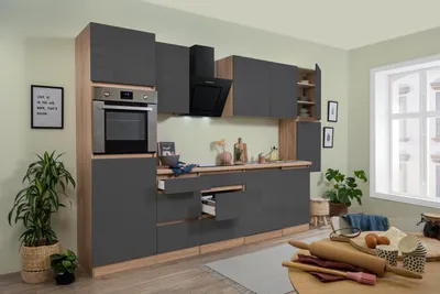 Produktbild von Küche Küchenzeile Leerblock grifflos Eiche Grau Lorena 330 cm Respekta
