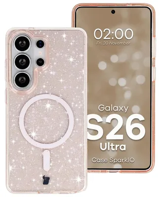 Produktbild von Glitzer Hülle mit Magnetring für Galaxy S26 Ultra, Bizon Case SparklO, Transparent-Hellorange mit Glitzer