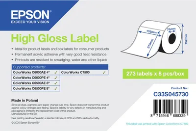 Produktbild von EPSON High Gloss Label 105x210mm 273 Etiketten, Die-Cut