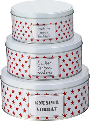 Produktbild von heimtexland ® 3er Set Gebäckdosen Keksdose Vorratsdose Weihnachten Plätzchen Geschenkbox Lebensmittel Aufbewahrung Metalldosen Typ658 Knuspervorrat - Weiss