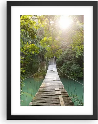 Produktbild von Gerahmtes Poster - Schwarzer Rahmen - Brücke Seil Dschungel - 30x40 cm - Wand Bild - Wanddeko - Wandbilder - Kunstposter - Wandposter - Bilderrahmen - Bilder - Kunstdruck - P2BPA30x40-4397