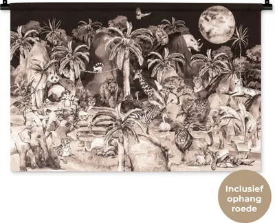 Produktbild von MuchoWow® Wandteppich Wandbehang Dschungel - Tiere - Kinder - Bäume - Pflanzen 90x60 cm Tapisserie Dekoration Wandtuch - Wandskulpturen - Bildteppich