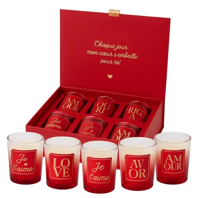 Produktbild von s Duftkerzen-Geschenkset – 6x rote Kerze in Geschenkbox – Romantisches Geschenk für Frauen oder Paare – Liebe/Valentinstag/Geburtstag – Rot