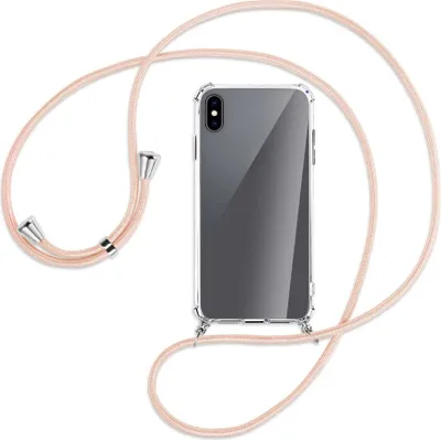 Produktbild von Handykette Backcover-Schutzhülle mit Band (Metall silberfarben) für Apple iPhone XS Max - rose peach