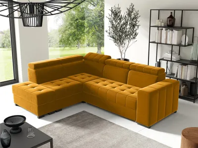 Productafbeelding van Eckbank, slaapbank, bank, CESENA, stof, honinggeel, ottoman, links