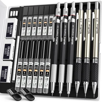 Immagine prodotto di Portamine meccanico set - 0,5 / 0,7 / 0,9 / 2 mm - Con mine e gomma - 6 pezzi
