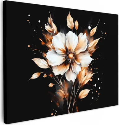 Produktbild von Leinwand Bilder 80x60 cm - Graffiti - Blume - Gold, Wandbilder, Wanddeko Wohnzimmer, Bild