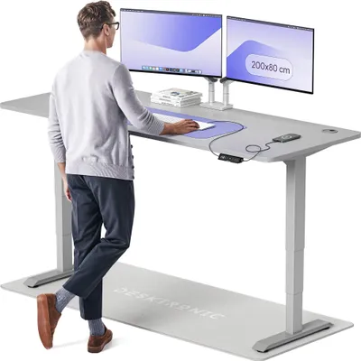 Produktbild von Desktronic HomePro Elektrisch höhenverstellbarer Schreibtisch 200x80cm Grau/Grau mit Memory-Funktion, Anti-Kollisions Technologie, USB-A und USB-C-Ladeanschlüssen