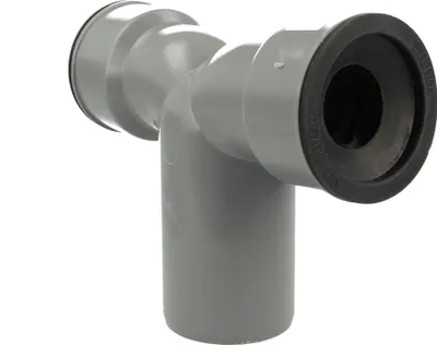 A 3-way pipe fitting with rubber seals.