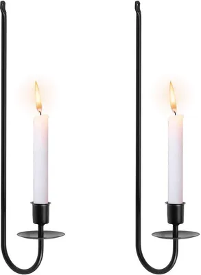 Produktbild von Ibenzoa® Schwarzer L‑förmiger Wandkerzenhalter, 2er‑Set aus Metall, 40 x 7 x 11 cm – dekorativer Wandkerzenhalter für Wohnzimmer, Flur, Schlafzimmer