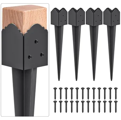 Pfosten-Bodenhülse mit Spike, 4 Stück, 23x3,7x3,7 Zoll, schwarz