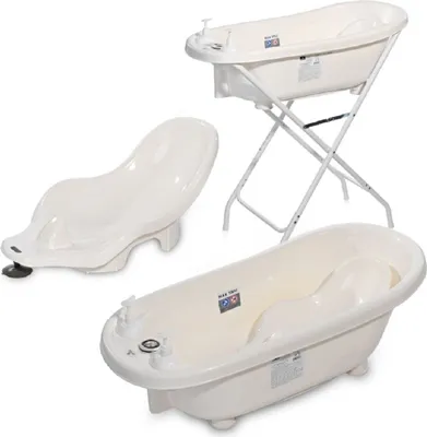 Obrázok produktu pre Lorelli detská vaňa sada detská vaňa 88 cm sedadlo na vaňu stojan na vaňu odtok biely