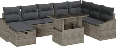 Image de Ensemble de canapé de jardin 9 pcs Gris polyrotin
