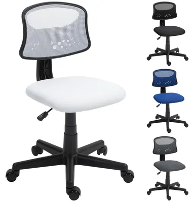 Produktbild von Bürostuhl Ohne Armlehnen - Schreibtischstuhl - Drehbar Mit Metallgestell - Atmungsaktive Netzrückenlehne - Gepolsterter Sitz - Weiß