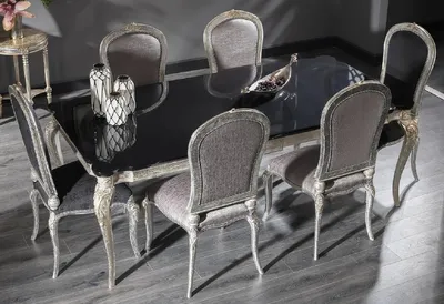 Produktbild von Casa Padrino Luxus Barock Esstisch Schwarz / Antik Silber 222 x 107 x H. 79 cm - Edler Massivholz Küchentisch - Esszimmer Möbel im Barockstil