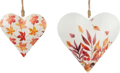 Produktbild von 2er Set Dekohänger Herzen HERBSTLAUB weiß orange D. 20cm Metall Formano H25