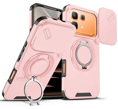 Obrázek produktu pro Dvouvrstvé pouzdro pro Infinix Note 60 / Note 60 Pro, posuvným krytem fotoaparátu a magnetickým kroužkovým stojánkem Růžový
