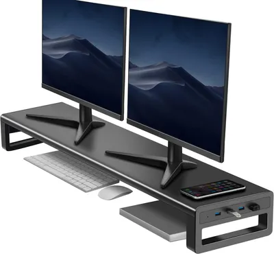Obrázok produktu pre Držiak na dva monitory s 4 portami USB, kovový