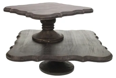 Image de Étagère Meander avec plateau en bois noir, lot de 2, dimensions : 33x33x12 cm / 25x25x12 cm