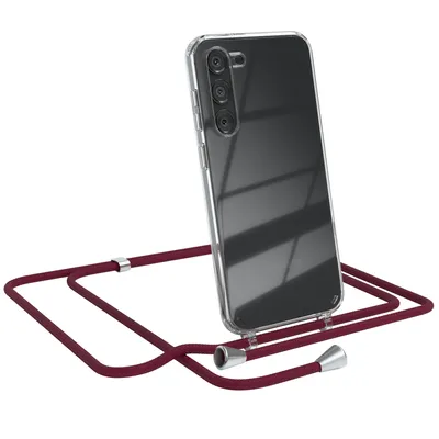 Produktbild von EAZY CASE Handykette kompatibel mit Samsung Galaxy S23 Plus, Handyhülle mit Umhängeband, Handykordel, Schutzhülle Clear, Band in Rot
