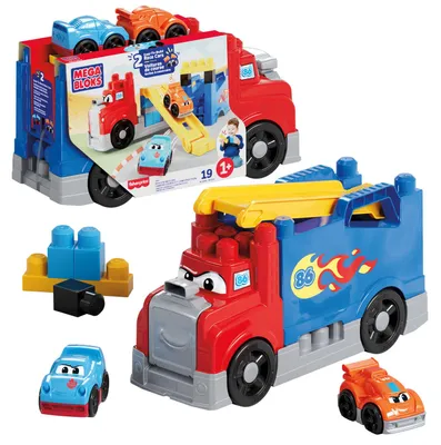 Image de MEGA BLOKS -Camion Course et Construction-coffret avec 19 pièces