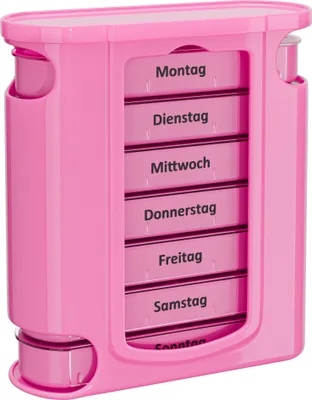 Produktbild von WELLGRO Tablettenbox 7 Tage 4 Fächer – Pillenbox & Medikamentenbox mit Tagesaufteilung, große Pillendose als Tabletten Organizer für Zuhause & Reise