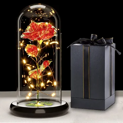 Immagine prodotto di Rosa Galaxy con catena di luci LED, all'interno di una cupola di vetro, regalo per donne, per la festa della mamma, per il compleanno, colore rosso