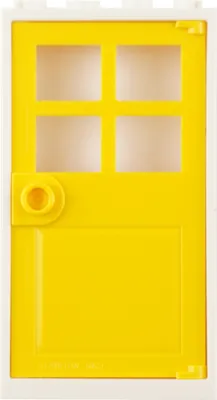 A yellow LEGO door with a white frame, shown front-on against a white background.