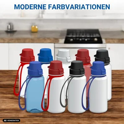 Productafbeelding van Drinkfles "School" 1,0 liter - Duurzame Tritan-fles voor kinderen en volwassenen, inclusief draagriem en handige afsluiting - wit/blauw