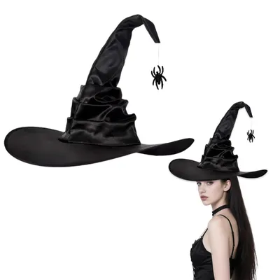 Hexenkostüm-Set: Hut mit Spinnen & lange Handschuhe