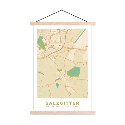 Produktbild von MuchoWow® Textilposter Vintage - Stadtplan - Salzgitter - Karte 120x180 cm mit holzfarbenen Rahmen - Textil-Plakat