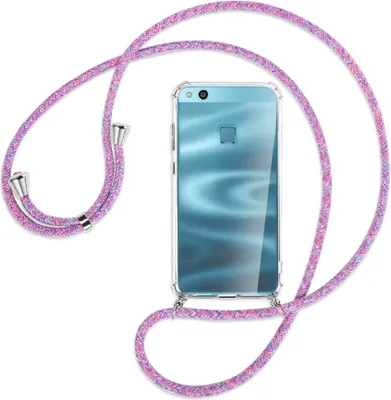 Produktbild von Handykette Backcover-Schutzhülle mit Band (Metall silberfarben) für Huawei P10 Lite - lila/rosa/blau
