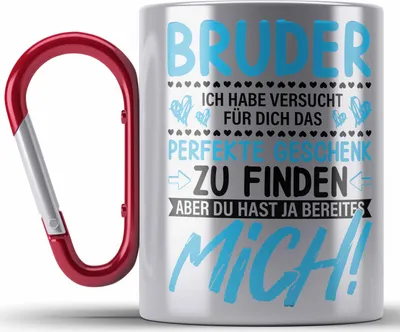 Produktbild von Trendation - Geschenk für Bruder Edelstahl Tasse Karabiner Geschenkidee von Schwester Lustiger Spruch Geburtstag Bruder (Rot)
