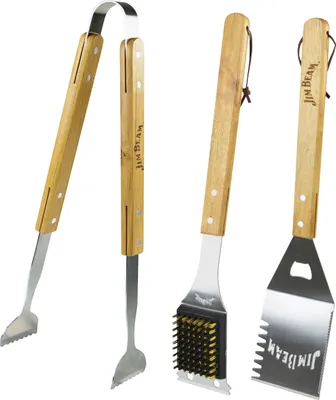 Produktbild von Jim Beam BBQ Grillbesteck Set Edelstahl - Zange Wender Fleischgabel - mit Holzgriff 3er Set