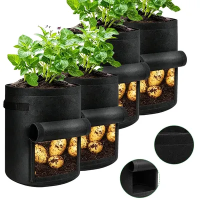 Produktbild von 4-Pack 10 Gallonen Kartoffel Pflanzsack, Pflanzbeutel, für Tomaten, Kartoffeln, für Balkon Terrasse und Garten