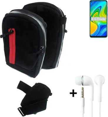 Produktbild von K-S-Trade Outdoor Gürteltasche Holster Umhängetasche + Kopfhörer kompatibel mit Xiaomi Redmi 10X 4G schwarz Handy Tasche Case travelbag