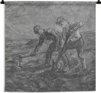 Produktbild von MuchoWow® Wandteppich Wandbehang Die Bagger - Vincent van Gogh - Schwarz und weiß 90x90 cm Tapisserie Dekoration Wandtuch - Wandaufhänger