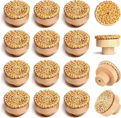 Imagen del producto de Juego de 16 pomos de madera vintage para cajones, pomos de madera natural con tornillos, tiradores de madera para cajones, pomos de madera para cocina, cajones y salón