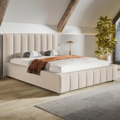 Produktbild von MOTIVENA Vigo Polsterbett 200x200 mit Bettkasten, Metall Lattenrost, Bett 200x200 Beige Boucle (Catch Me 02)