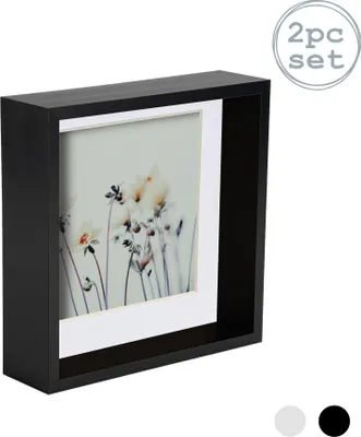 Produktbild von Nicola Spring 2 Stück 6 x 6 3D-Schatten-Tief Box Photo Frame Set - Craft Anzeigen Bilderrahmen mit 4 x 4-Halterung - Schwarz