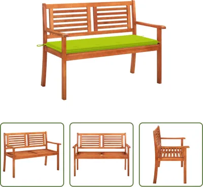 Produktbild von The Living Store 2-Sitzer-Gartenbank mit Auflage 120 cm Massivholz Eukalyptus