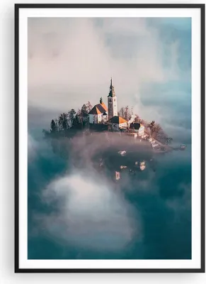 Produktbild von Gerahmtes Poster - Schwarzer Rahmen - Alpen Bled Kirche - 70x100 cm - Wand Bild - Wanddeko - Wandbilder - Kunstposter - Wandposter - Bilderrahmen - Bilder - Kunstdruck - Wandbild - P2BPA70x100-4130