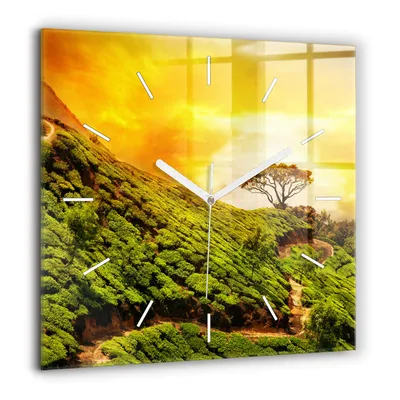 Produktbild von Wallfluent Große Wanduhr – Stilles Quarzuhrwerk - Uhr Dekoration Wohnzimmer Schlafzimmer Küche - Zifferblatt mit Striche - weiße Zeiger - 60x60 cm - Tee-Hügel