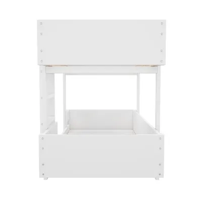 Produktbild von Flieks Etagenbett 90x200cm mit Rausfallschutz, Kinderbett mit Lattenrost, Hochbett mit Leiter für 2 Kinder, Stockbett Holzbett, Weiß