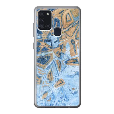 Produktbild von MuchoWow® Handyhülle Schutzhülle Hülle für Samsung Galaxy A21s Marmor - Farbe - Gold - Blau Silikon Softcase Handy Hülle - Hartschale