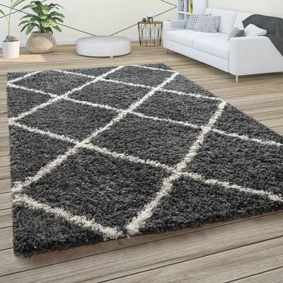 Produktbild von Hochflor Teppich Weicher Wohnzimmer Shaggy Skandinavischer Stil Rautenmuster Grösse 240x340 cm